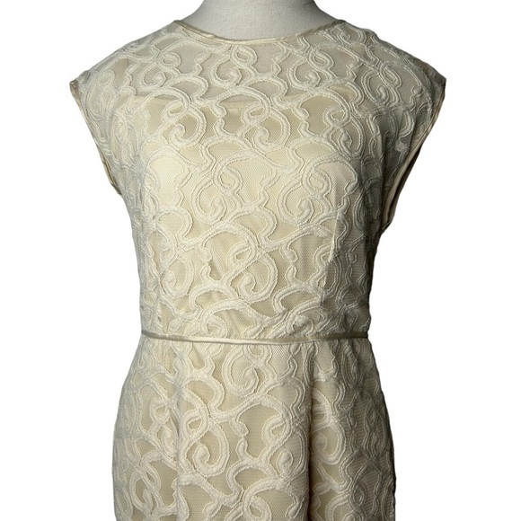 Adrianna Papell Ivory Jacquard Embroidered Lace Overlay Sheath Midi Dress Size 6 - Picture 6 of 16